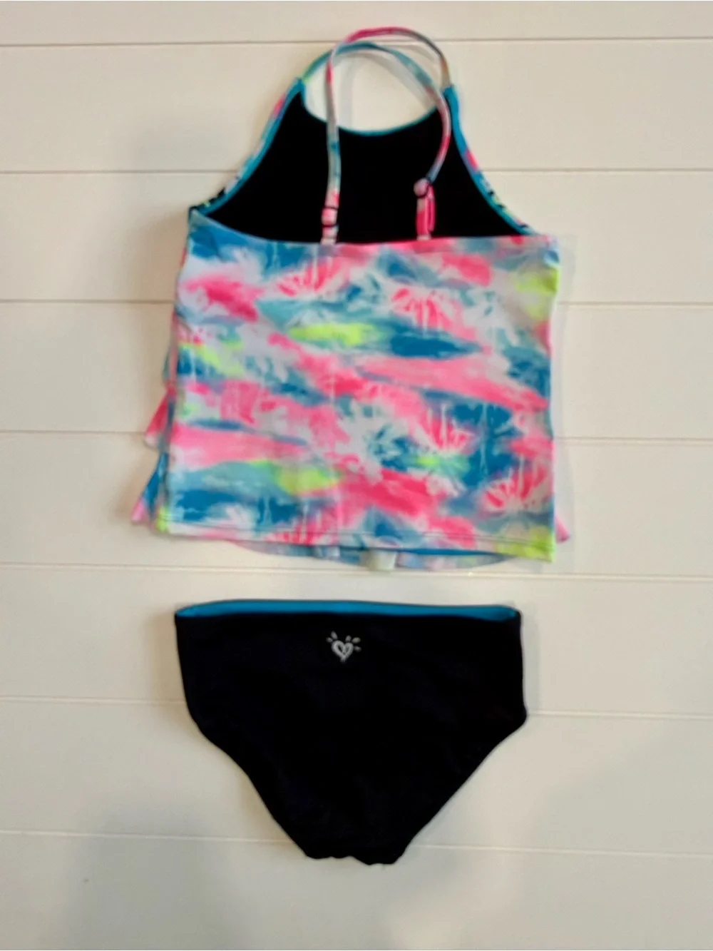 Justice Girls Neon Tie-Dye Ruffle Tankini Set - Blue, Pink, Black